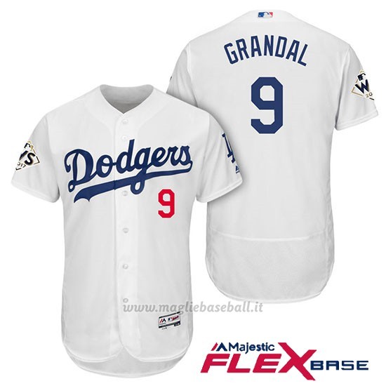 Maglia Baseball Uomo Los Angeles Dodgers 2017 World Series Yasmani Grandal Bianco Flex Base